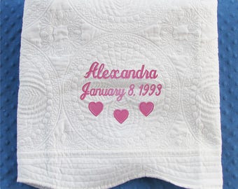 Personalized Baby Blanket, Monogram Baby Blanket, Baby Girl Blanket, Baby Shower Gift, Baby Quilts, New Baby Gift, Girl Baby Shower Gift