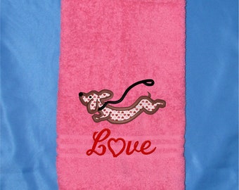 Dachshund Gifts for Dog Lover, Dachshund Hand Towel Valentine Gift, Doxie Bathroom Towel, Wiener Dog Kitchen Towel for Dachshund Mom Gift