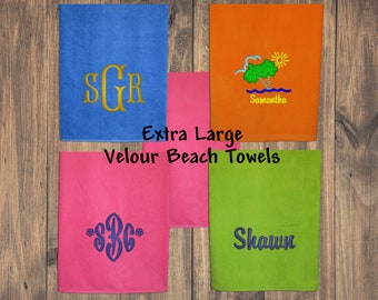 Oversized Personalized Beach Towels Adult, Large Kids Monogram Beach Towel, Custom Embroidered Solid or Striped Pool or Lake House Towel