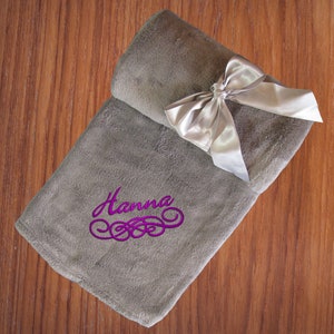 Super Soft Monogrammed Fleece Blanket, Personalized Fleece Throw Blanket, Custom Embroidered Name Throw Blanket