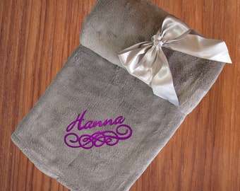 Super Soft Monogrammed Fleece Blanket, Personalized Fleece Throw Blanket, Custom Embroidered Name Throw Blanket