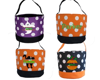 Kids Trick or Treat Halloween Bags for Girl or Boy, Personalized Halloween Basket Bucket, Trick or Treat Candy Bags with Ghost, Spider etc