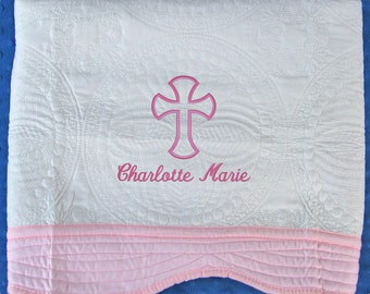 Baptism Blanket, Baby Baptism Gift, Christening Gifts, Girl Baptism Gift, Baby Boy Christening Quilt, Personalized Baptism Gift, Boy Baptism