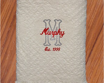 Personalized Throw Blanket Housewarming Gift, Monogram Cotton Throw Blanket New Home Gift, Embroidered Name Blanket