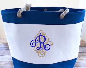 Personalized Beach Bag for Women, Embroidered Monogram Tote Bag