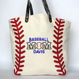 Baseball Mom Bag, Monogrammed Baseball Tote Bag, Personalized Baseball Gift, Team Mom Baseball Bag Mom Block Name