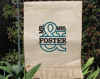 Wedding Gift, Monogram Garden Flag, Embroidered Burlap Garden Flag, Personalized Family Garden Flag, Wedding Registry Gifts, Anniversary