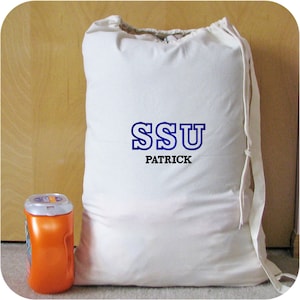 Monogrammed Laundry Bag for Girl or Boy Graduation Gift, Personalized College Laundry Bag in Cotton or Canvas, High School Senior Gift