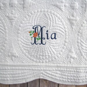 Personalized Baby Quilt for New Baby Girl Gift, Monogrammed Embroidered Baby Blanket for Baby Girl Shower Gift, Crib Quilt for Baptism Gift
