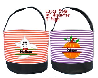 Cubo de Halloween personalizado - Cesta de Halloween a medida - Bolsa de truco o trato bordada - Bolsa de Halloween para niños