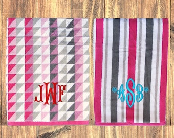 Personalized and Monogrammed Beach Towel, Kids Summer Camp Bath or Beach Towel, Embroidered Pool Towel, Lake House Beach Towel