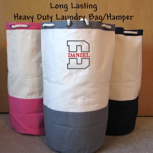 Heavy Duty Canvas Monogrammed Laundry Bag Hamper for College Student Gift, Monogrammed College Dorm Duffle Laundry Bags for Graduation Gift