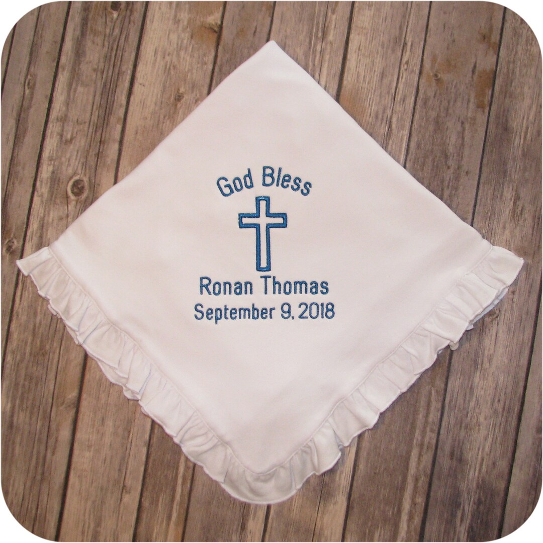 Embroidered Baptism Blanket for Girl or Boy Baptism Gift, Personalized