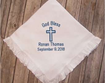 Embroidered Baptism Blanket for Girl or Boy Baptism Gift, Personalized Baptism or Christening Baby Blanket, Monogrammed Baptism Gift