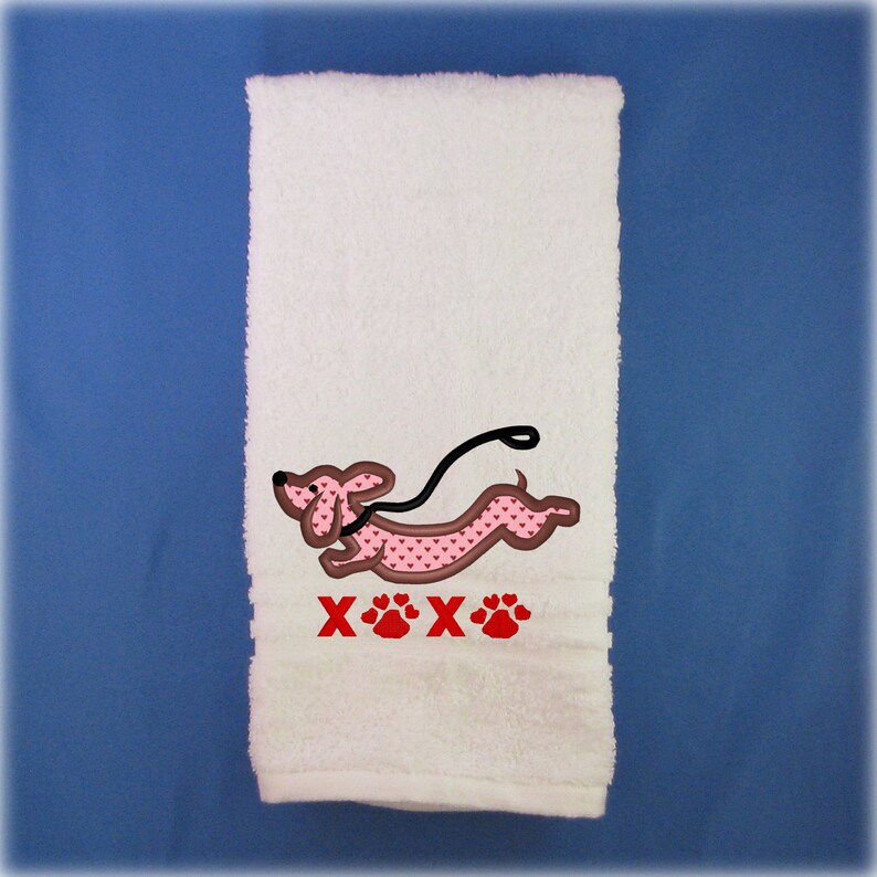 Dachshund Towel Gifts for Dog Lover, Valentine Dachshund Hand Towel, Doxie Bathroom Towel, Wiener Dog Kitchen Towel, Weiner Mom Gifts image 6