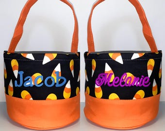 Candy Corn Kids Halloween Basket - Monogrammed Trick or Treat Bag - Personalized Halloween Bucket