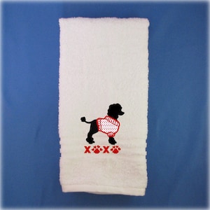 Standard Poodle Hand Towel, Valentine Poodle Gifts for Poodle Mom, Black Poodle Valentine Bathroom Towel, White Poodle Kitchen Towel Decor image 1