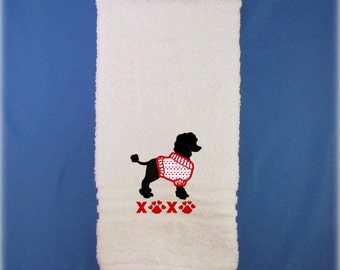 Standard Poodle Hand Towel, Valentine Poodle Gifts for Poodle Mom, Black Poodle Valentine Bathroom Towel, White Poodle Kitchen Towel Decor