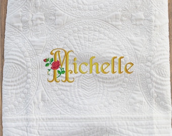 Monogram Baby Quilt, Embroidered and Personalized Baby Blanket for Baby Girl Gift