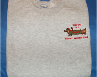 Dachshund Christmas Sweatshirt Gifts, Walking In A Wiener Wonderland Doxie Gifts, Wiener Dog Gift for Dachshund Owner