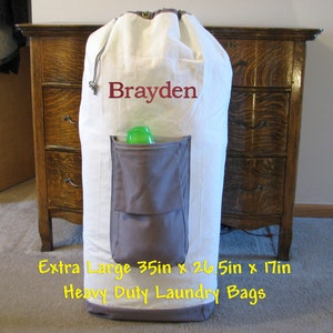 Monogram Large Canvas Laundry Bag for Boy or Girl Graduation Gift, Personalized Heavy Duty Laundry Bag for College Student Gift