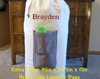 Grand sac à linge en toile monogramme pour garçon ou fille, cadeau de remise des diplômes, sac à linge robuste personnalisé pour cadeau d'étudiant