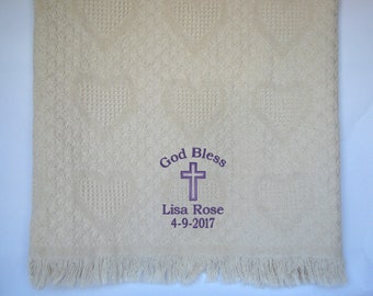 Personalized Baptism Blanket Gift Boy or Girl, Christening Gifts Blanket, Monogram Baby Boy or Girl Custom Name Baby Blanket Gift
