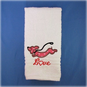 Dachshund Towel Gifts for Dog Lover, Valentine Dachshund Hand Towel, Doxie Bathroom Towel, Wiener Dog Kitchen Towel, Weiner Mom Gifts image 4