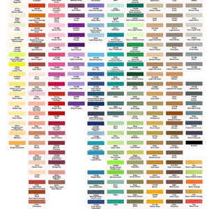 May include: Color chart with thread colors, including shades of red, blue, green, and yellow. The chart has a grid layout with color names and numbers. Text at the top says "Click/tap multiple times to enlarge thread chart."