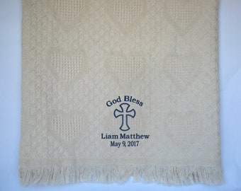 Personalized Christening Blanket Gifts, Embroidered Cotton Baptism Gift Baby Blanket for Boy or Girl