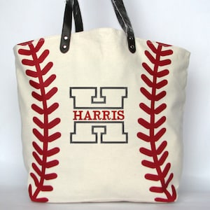 Baseball Mom Bag, Monogrammed Baseball Tote Bag, Personalized Baseball Gift, Team Mom Baseball Bag Split Letter