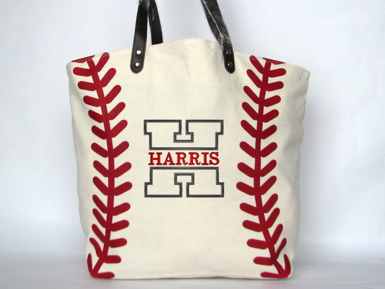 Baseball Mom Bag, Monogrammed Baseball Tote Bag, Personalized Baseball Gift, Team Mom Baseball Bag Split Letter