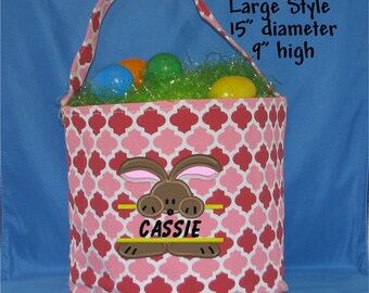 Personalized Easter Basket for Girl Easter Gifts, Monogrammed Kids Easter Bucket, Easter Tote Bag Embroidered with Bunny, Chick or Eggs