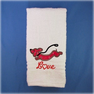 Dachshund Towel Gifts for Dog Lover, Valentine Dachshund Hand Towel, Doxie Bathroom Towel, Wiener Dog Kitchen Towel, Weiner Mom Gifts image 9