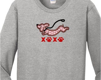 Embroidered Dachshund Valentine Shirt, Wiener Dog Lover XOXO Sweatshirt or TShirt