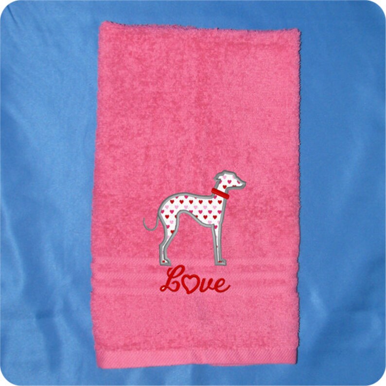 Valentine Greyhound Gifts for Dog Lover, Italian Greyhound Hand Towel, Greyhound Bathroom Towel, Greyhound Kitchen Towel Decor image 1
