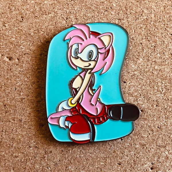 Sexy Video Game Hedgehog Girl Amy Rose Custom Made Pin Brooch Lapel Soft Enamel