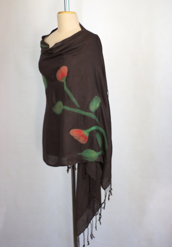 Pashmina Schal mit roten Mohnblumen, schwarz Floral Schal, Mohn, Art Pashmina Pashmina Schal mit roten Mohnblumen, schwarz Floral Schal, Mohn, Art Pashmina