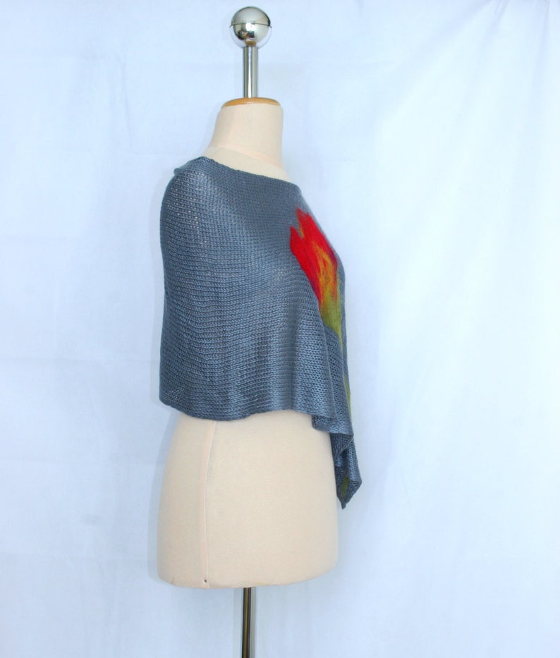 Hand Knitted Poncho with Felted Tulip Flower