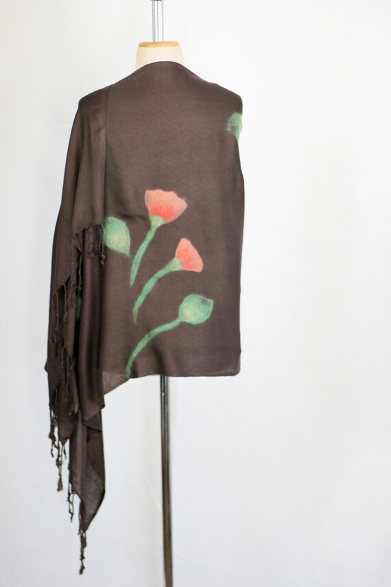 Pashmina Schal mit roten Mohnblumen, schwarz Floral Schal, Mohn, Art Pashmina Pashmina Schal mit roten Mohnblumen, schwarz Floral Schal, Mohn, Art Pashmina