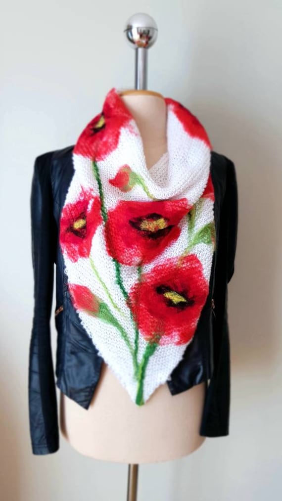 Pashmina Schal mit roten Mohnblumen, schwarz Floral Schal, Mohn, Art Pashmina Pashmina Schal mit roten Mohnblumen, schwarz Floral Schal, Mohn, Art Pashmina