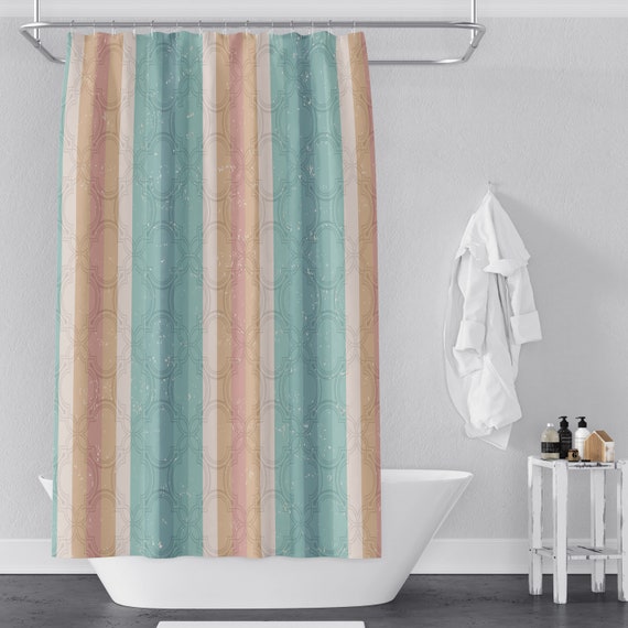 Teal striped shower curtain deals
