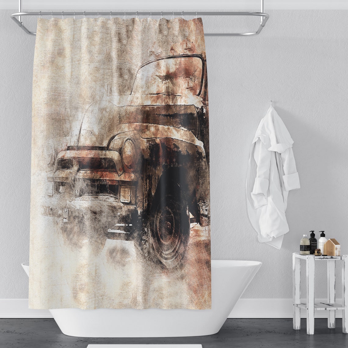 Rustic Vintage Car Shower Curtain Long and Extra Long Shower Etsy