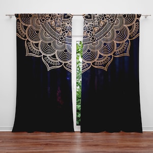 Cortinas Mandala Galáxia Preta | Painéis de Janela com Filtragem de Luz