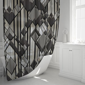 Modern Geometric Glass Pattern Shower Curtain | Bathmat and Set Options