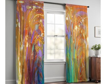 Gold Abstract Bokeh Window Curtain Panels | Lined, Unlined, Sheer, Blackout