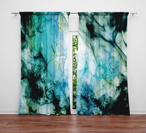 Blue Abstract Design Window Curtains Lined Unlined and Room - Etsy