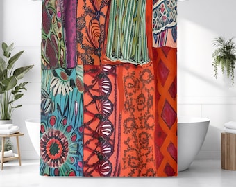 Multicolor Patchwork Textile Pattern Shower Curtain
