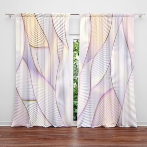Chic Ornate Purple Modern Leaf Pattern Window Curtains | Lined, Unlined, Room Darkening Options