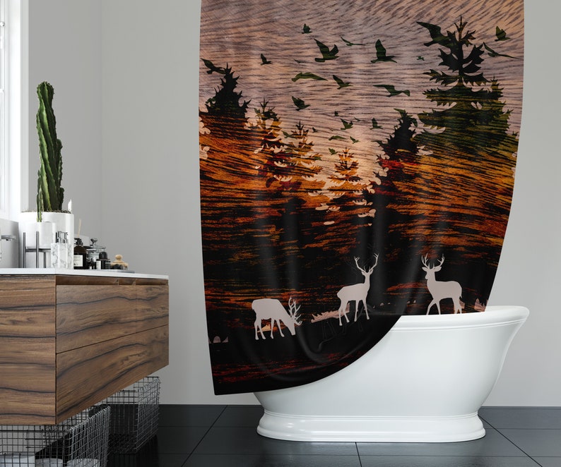 Rustic Woodland Deer Shower Curtain Forest Wildlife Deer Etsy